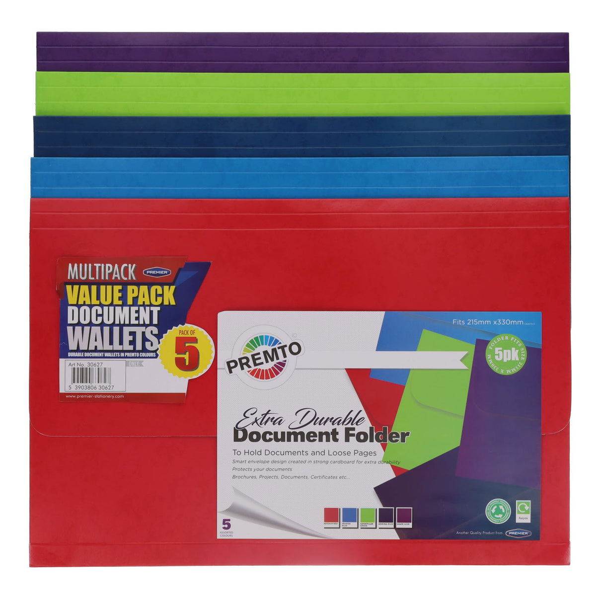Premto Multipack | Extra Durable Document Folders - Series 1 - Pack of 5