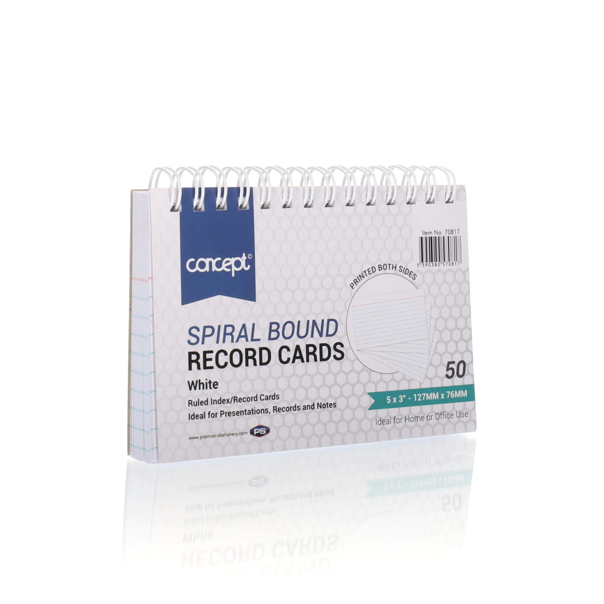 Concept 5x3 Spiral Ruled Index Cards - White - 50 Cards