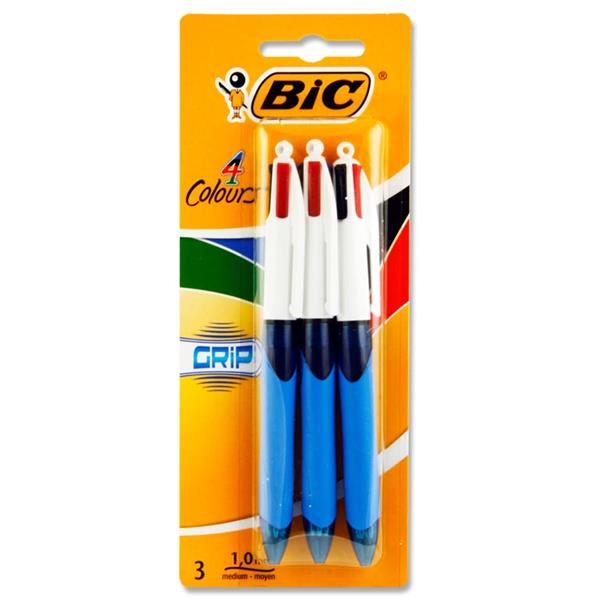 BIC 4 Colour Ballpoint Pen with Grip - Pack of 3-Ballpoint Pens-BIC | Buy Online at Stationery Shop