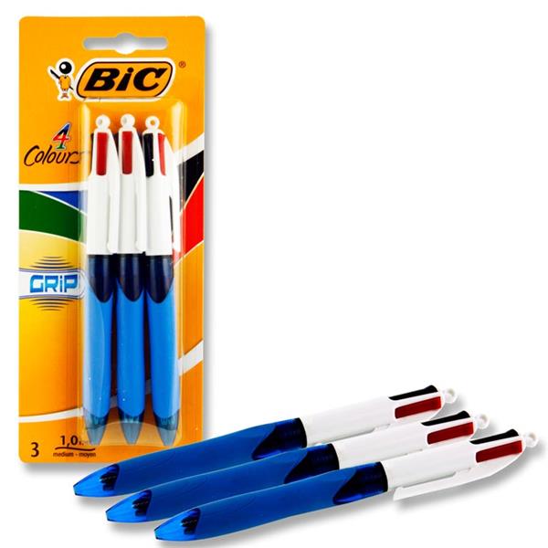 BIC 4 Colour Ballpoint Pen with Grip - Pack of 3-Ballpoint Pens-BIC | Buy Online at Stationery Shop