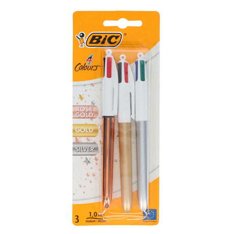 BIC 4 Colour Ballpoint Pens Metallic- Pack of 3-Ballpoint Pens-BIC | Buy Online at Stationery Shop