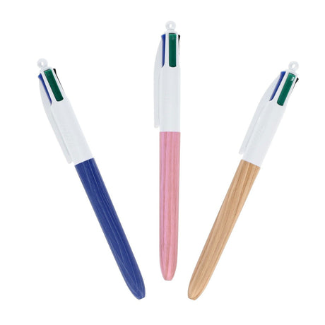 BIC 4 Colour Ballpoint Pens Wood Effect - Pack of 3