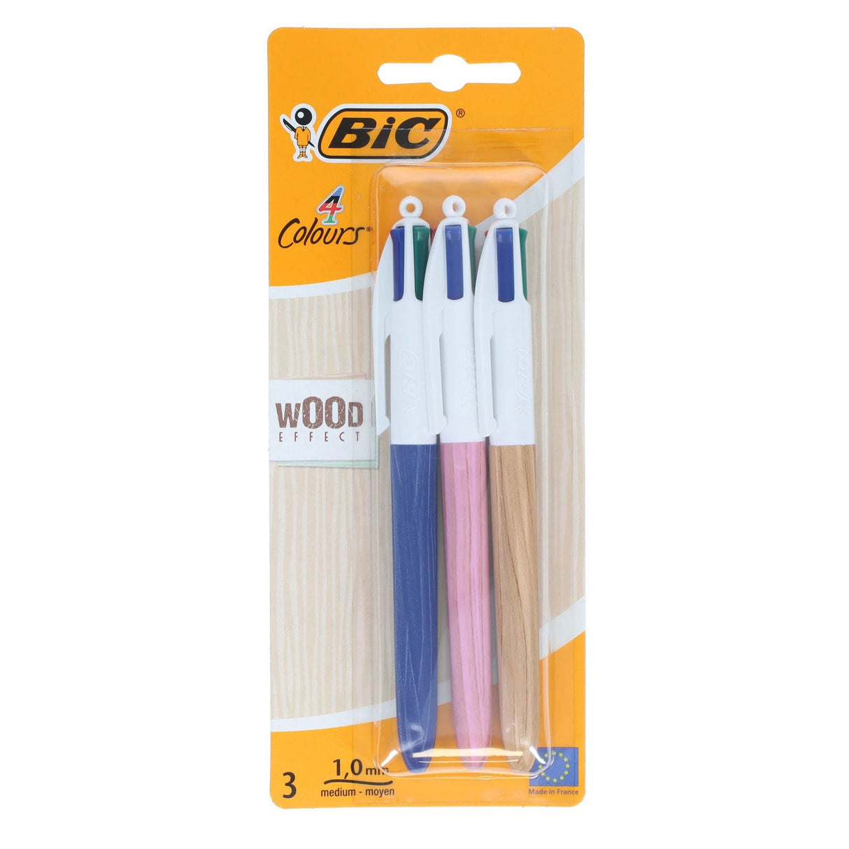 BIC 4 Colour Ballpoint Pens Wood Effect - Pack of 3-Ballpoint Pens-BIC | Buy Online at Stationery Shop