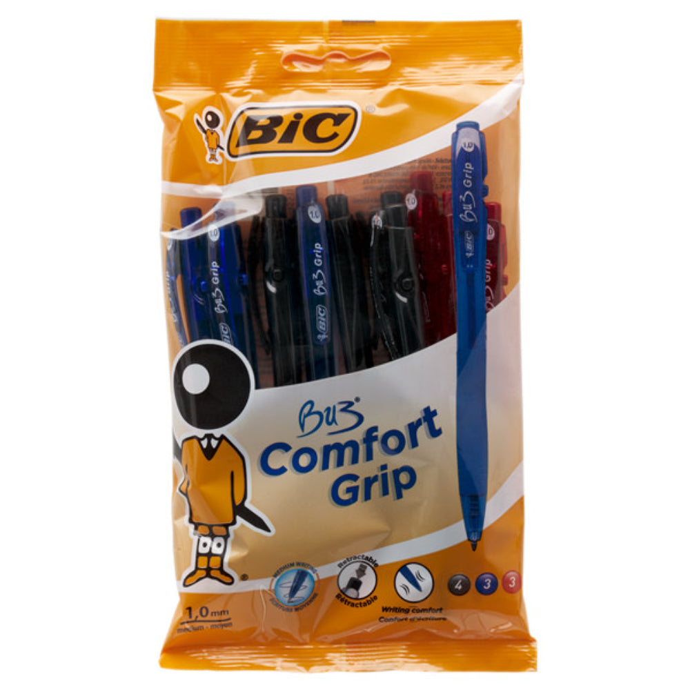BIC Comfort Grip BU3 Ballpoint Pens Assorted - Pack of 10-Ballpoint Pens-BIC | Buy Online at Stationery Shop