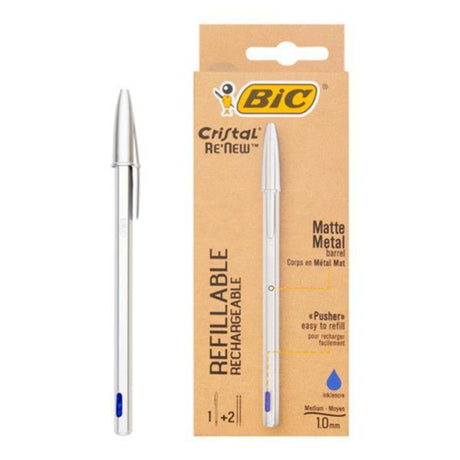 BIC Cristal Re'New Refillable Ballpoint Pen + 2 Refills - Blue Ink-Ballpoint Pens-BIC | Buy Online at Stationery Shop