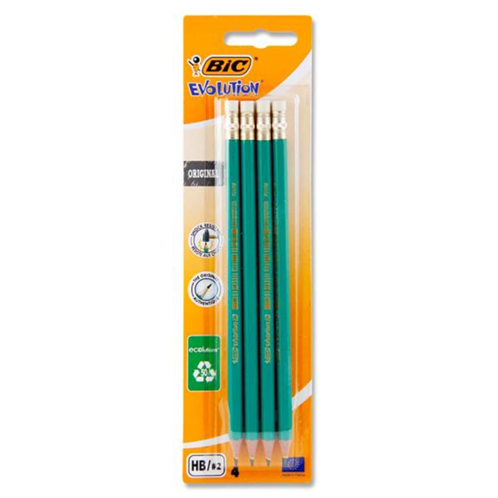 BIC Evolution HB Eraser Tipped Pencils - Pack of 4-Pencils-BIC | Buy Online at Stationery Shop
