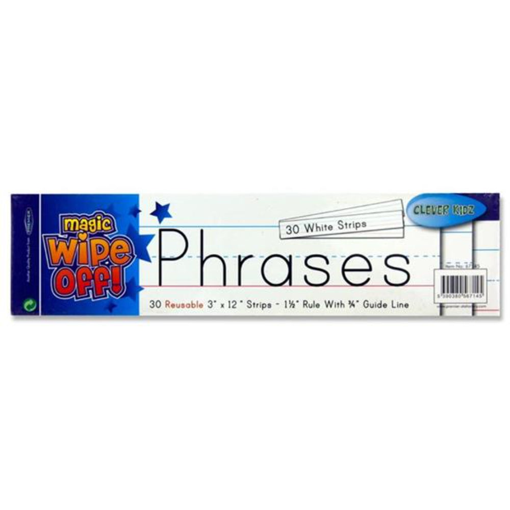 Clever Kidz Wipe-Off Reusable Phrase Strips - White - Pack of 30-Sentence Strips-Clever Kidz|StationeryShop.co.uk