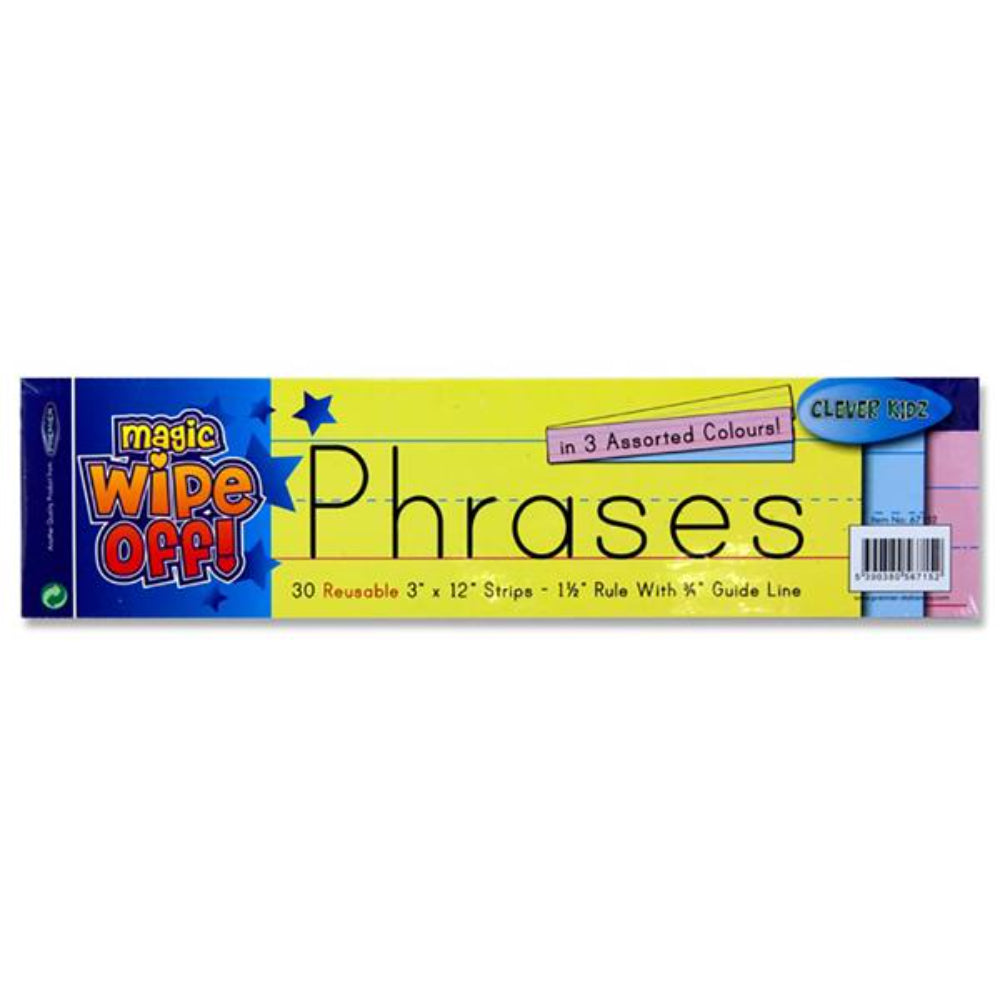 Clever Kidz Wipe-Off Reusable Phrases Strips - 3 x 24 - Coloured - Pack of 30-Sentence Strips-Clever Kidz|StationeryShop.co.uk