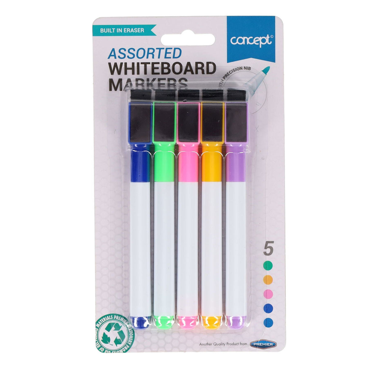 Concept Dry Erase Markers with Eraser Lid - Pack of 5-Whiteboard Markers-Concept|StationeryShop.co.uk