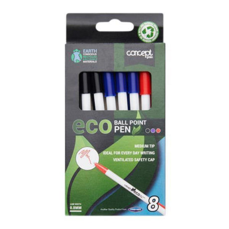 Concept Green Eco 0.8mm Ballpoint Pens - Box of 8-Ballpoint Pens-Concept Green|StationeryShop.co.uk