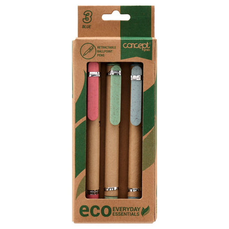 Concept Green Retractable Ballpoint Pens - Pack of 3