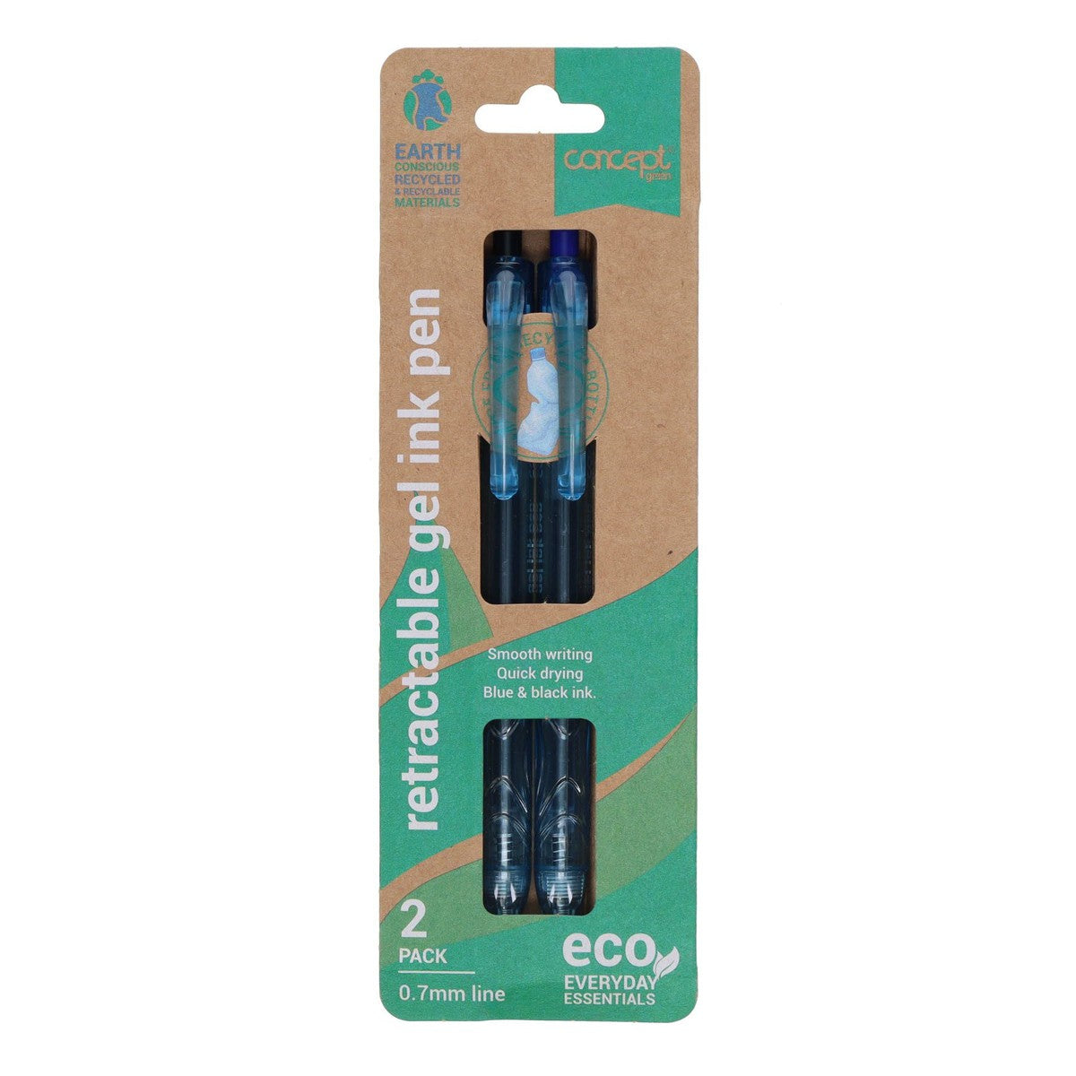 Concept Green Retractable Gel Ink Pen - 0.7mm - Pack of 2