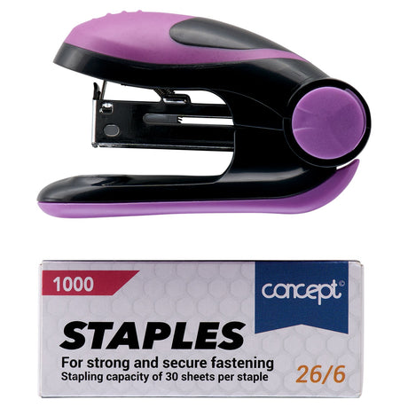 Concept Mini Stapler & Staples Set - Purple-Staplers & Staples-Concept|StationeryShop.co.uk
