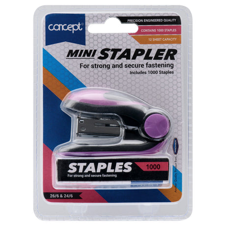 Concept Mini Stapler & Staples Set - Purple-Staplers & Staples-Concept|StationeryShop.co.uk