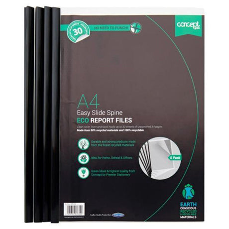 Concept Multipack | Green A4 Eco Easy Slide Spine Report Files - Pack of 5-Report & Clip Files-Concept Green|StationeryShop.co.uk