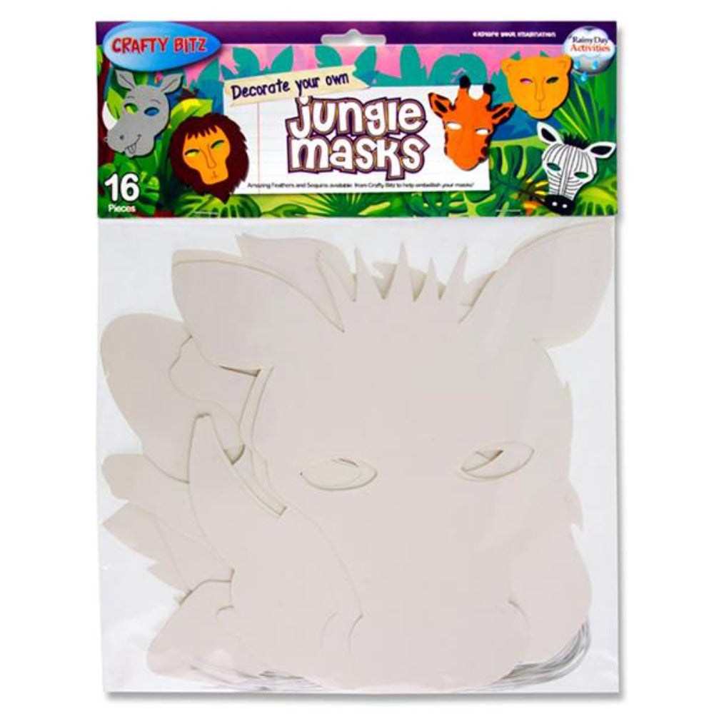 Crafty Bitz Decorate Your Own Masks - Jungle Animals - Pack of 16-Mask Crafts-Crafty Bitz|StationeryShop.co.uk