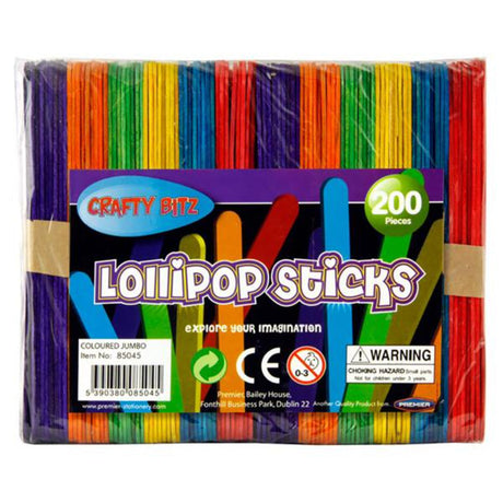 Crafty Bitz Jumbo Lollipop Sticks - Coloured - Pack of 200-Lollipop & Match Sticks-Crafty Bitz|StationeryShop.co.uk