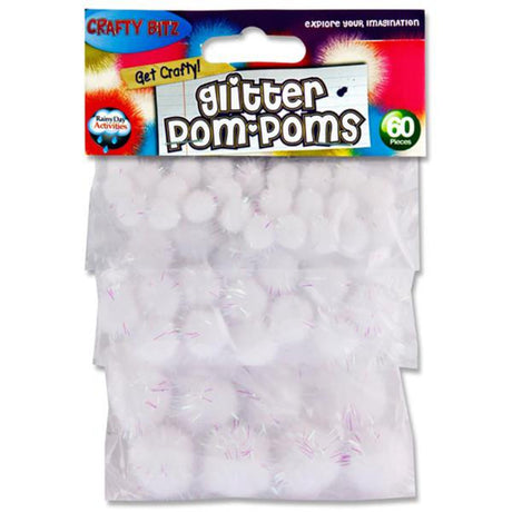 Crafty Bitz Pom Poms - Glitter White - Pack of 60-Pom Poms-Crafty Bitz|StationeryShop.co.uk