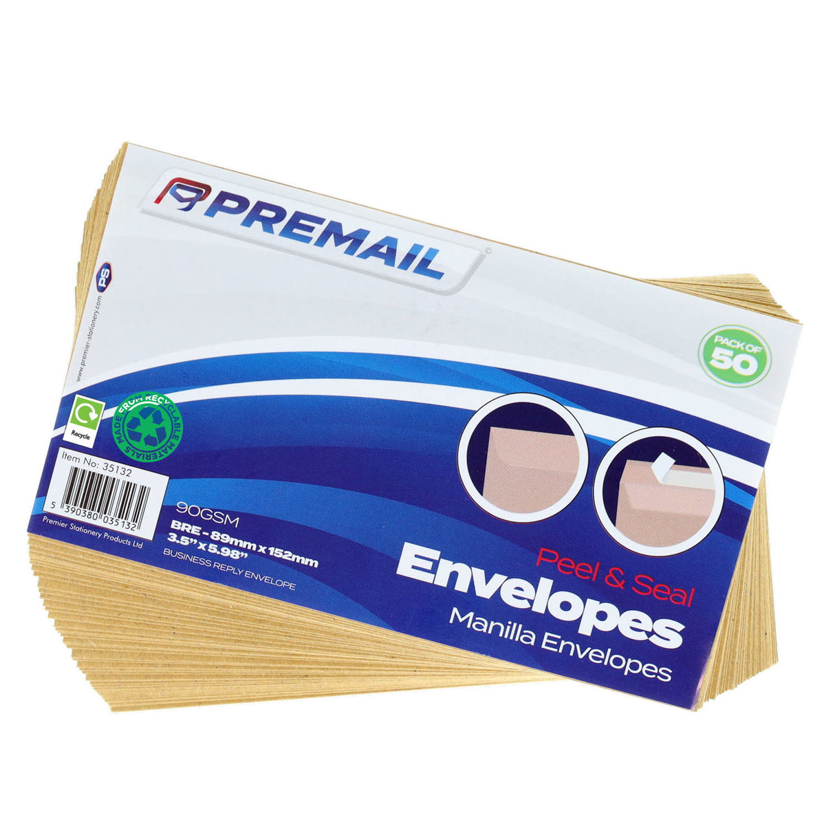 Premail BRE Peel & Seal Envelopes - 89 x 152mm - Manilla - Pack of 50