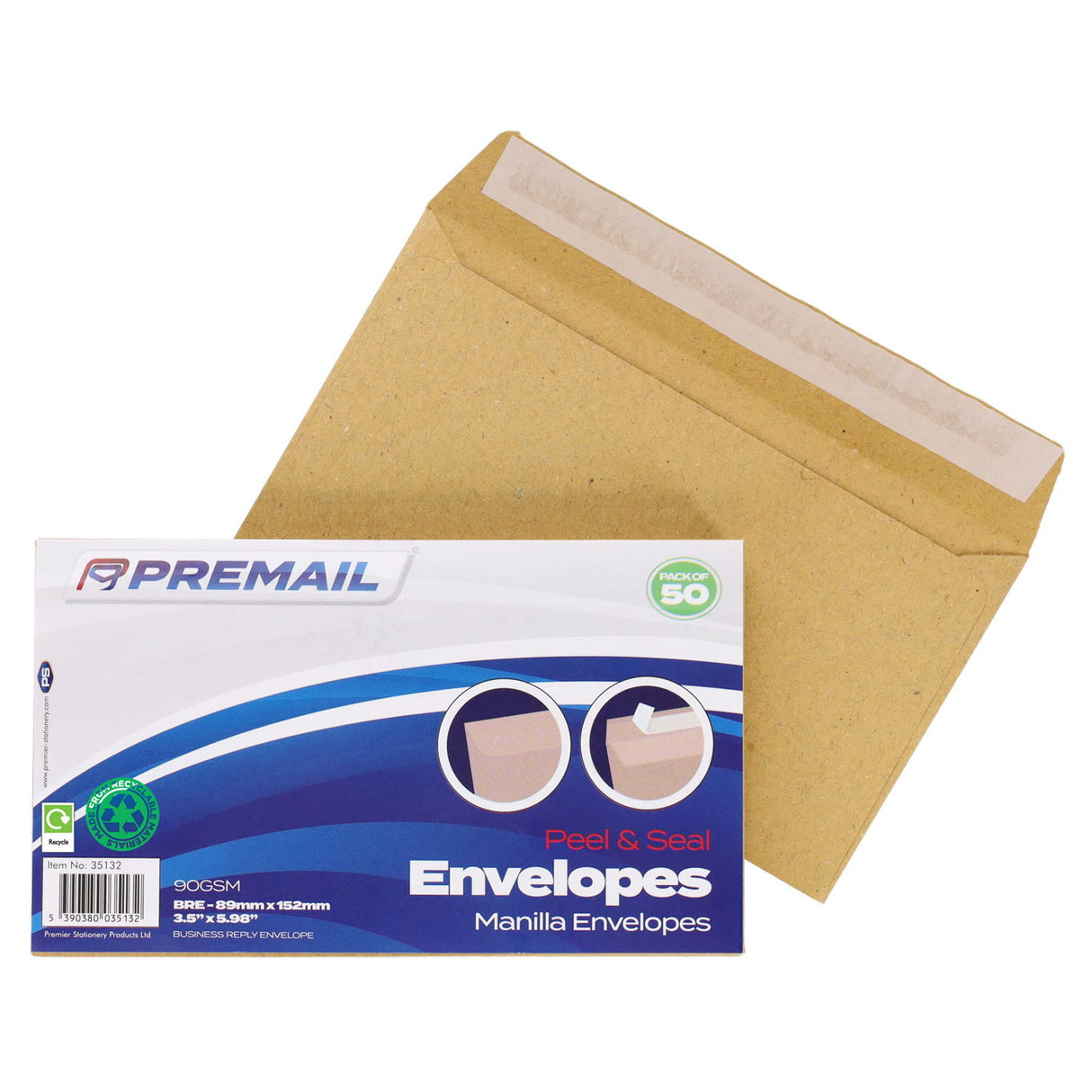 Premail BRE Peel & Seal Envelopes - 89 x 152mm - Manilla - Pack of 50