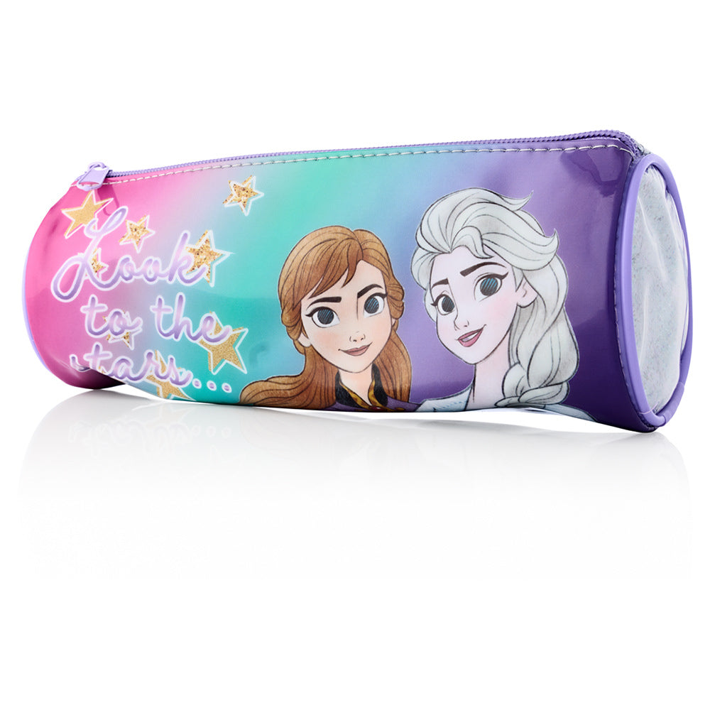Disney Frozen Round Glitter Pencil Case - Elsa And Anna-Pencil Cases-Miraculous|StationeryShop.co.uk