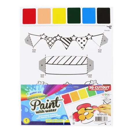 World of Colour Water Art - Paint with Water 3D Cut Out - Palette on Page - Birthday Cake