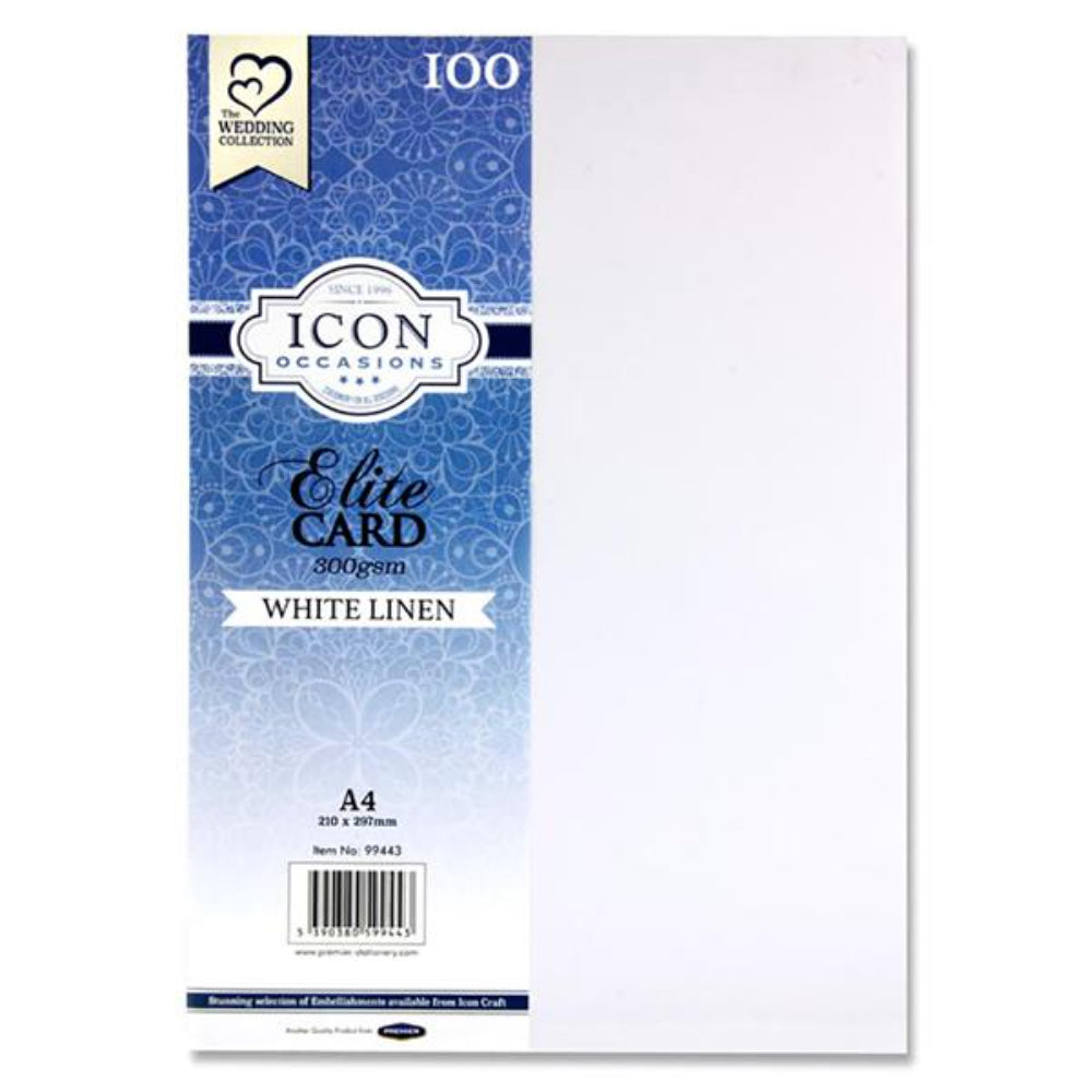 Icon Occasions A4 Linen Card - 300gsm - White - Pack of 100