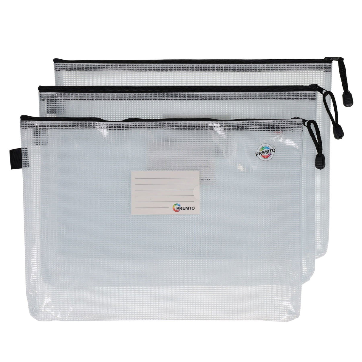 Premto Multipack | A4+ Extra Durable Mesh Storage Wallet - Clear Pearl - Pack of 3