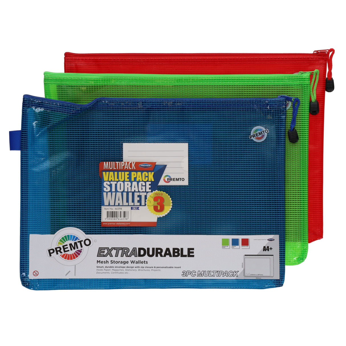 Premto Multipack | A4+ Extra Durable Mesh Storage Wallet - Pack of 3