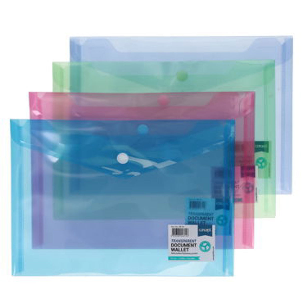 Premier Button Wallet Envelope Clear - A5 - 4 Assorted Colours - Pack of 12