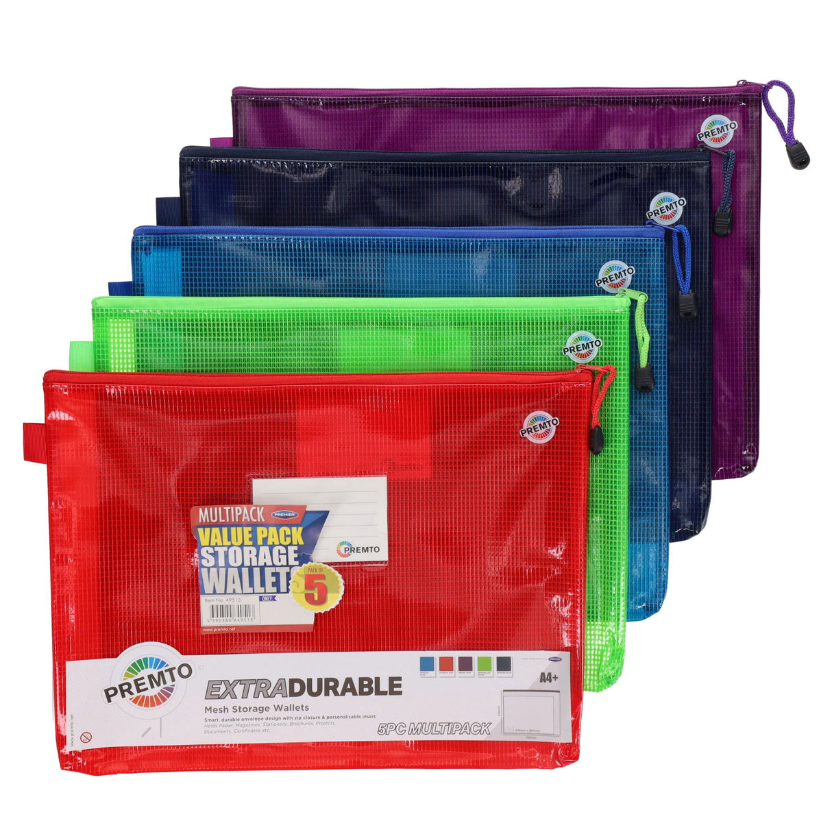 Premto A4+ Extra Durable Mesh Storage Wallet - Pack of 5