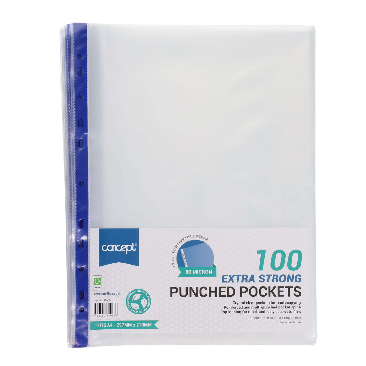 Concept A4 Extra Strong Protective Punched Pockets - Pack of 100