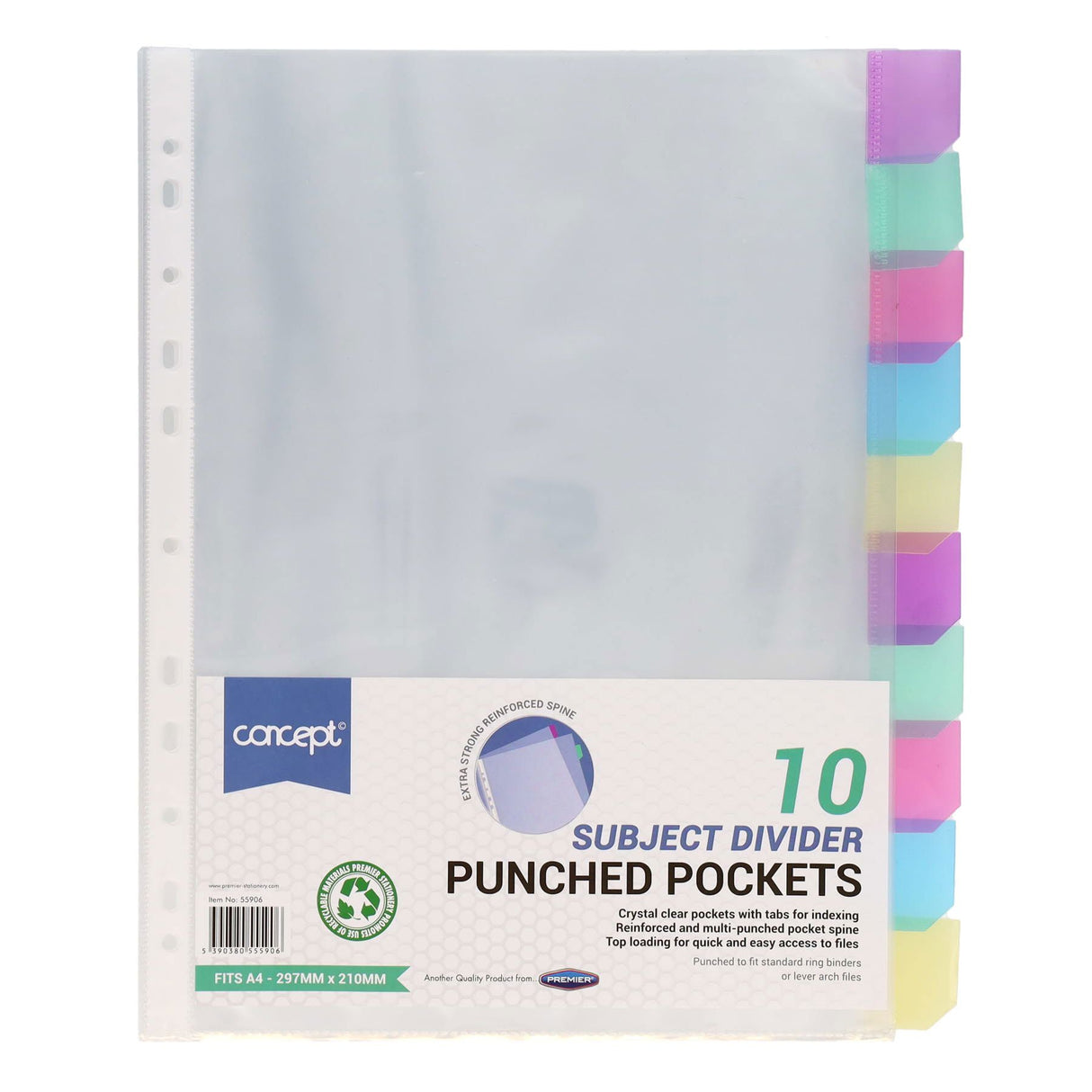 Premier Office A4 Subject Divider Protective Punched Pockets - 10 Tabs