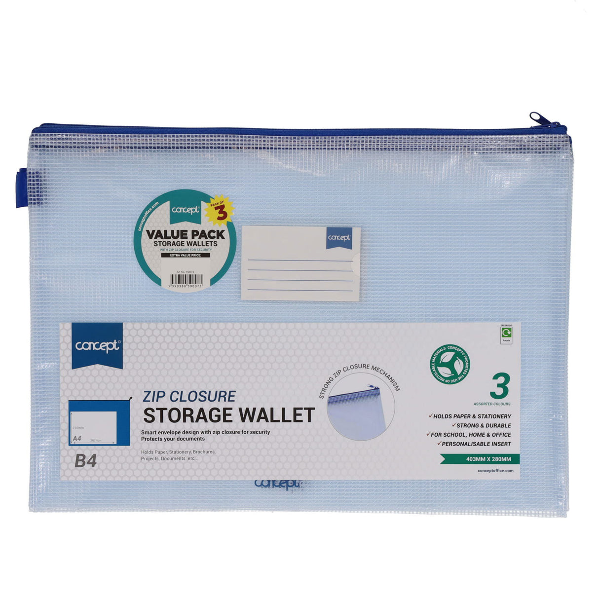 Premier Universal Multipack | B4 Durable Mesh Wallets with Zip - Clear - Pack of 3