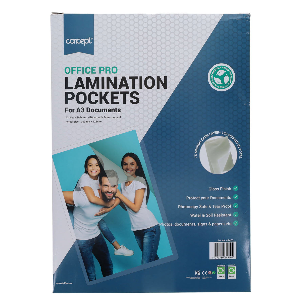 Concept A3 Office Pro Laminating Pouches - 150 Micron - Pack of 100