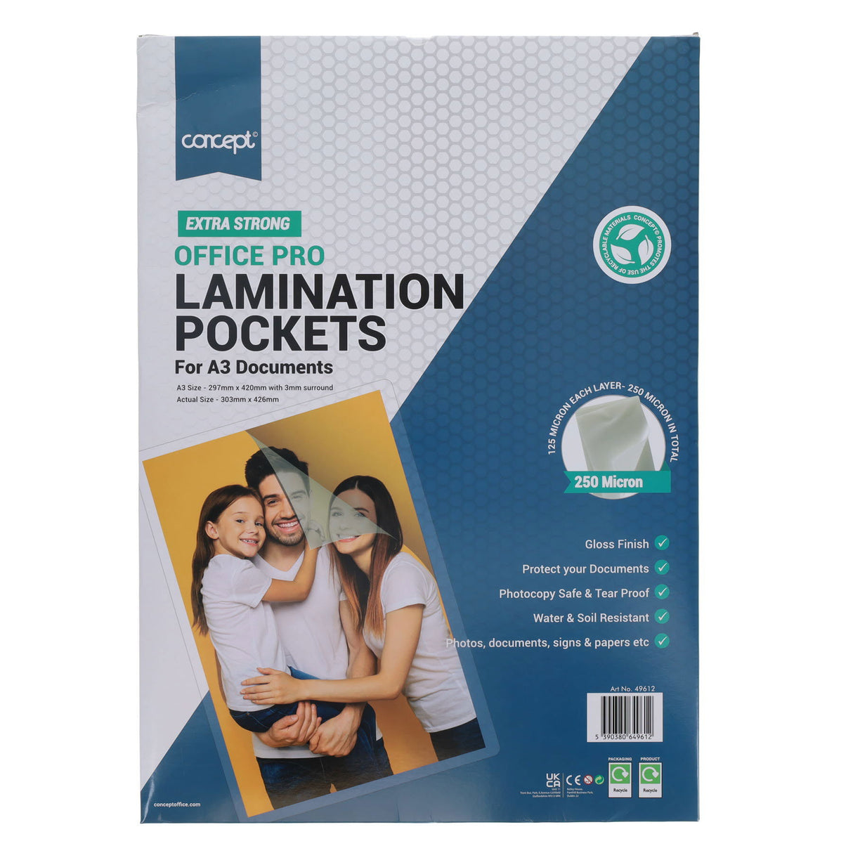 Concept A3 Office Pro Laminating Pouches - 250 Micron - Pack of 100