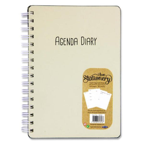 I Love Stationery A5 Wiro Open Agenda Diary - 160 Pages - Cream-Diaries-I Love Stationery|StationeryShop.co.uk