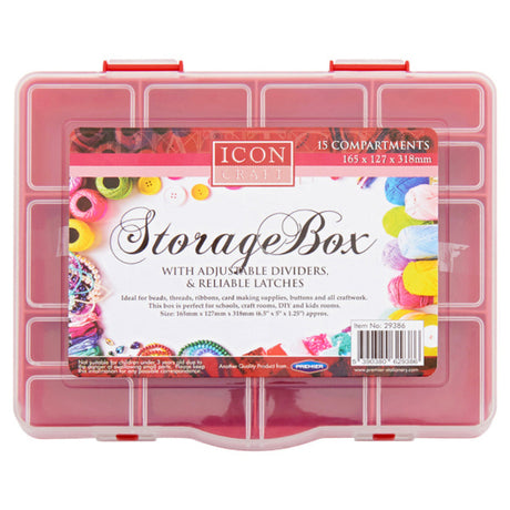 Icon 15 Compartment Storage Box - Red-Art Storage & Carry Cases-Icon|StationeryShop.co.uk