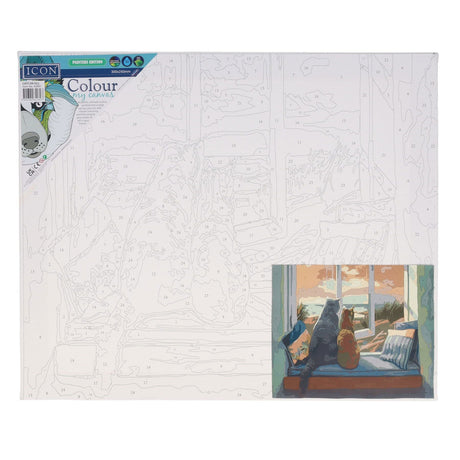 Icon 300x250mm Paint By Numbers Canvas - Cats On Sill-Colour-in Canvas-Icon|StationeryShop.co.uk