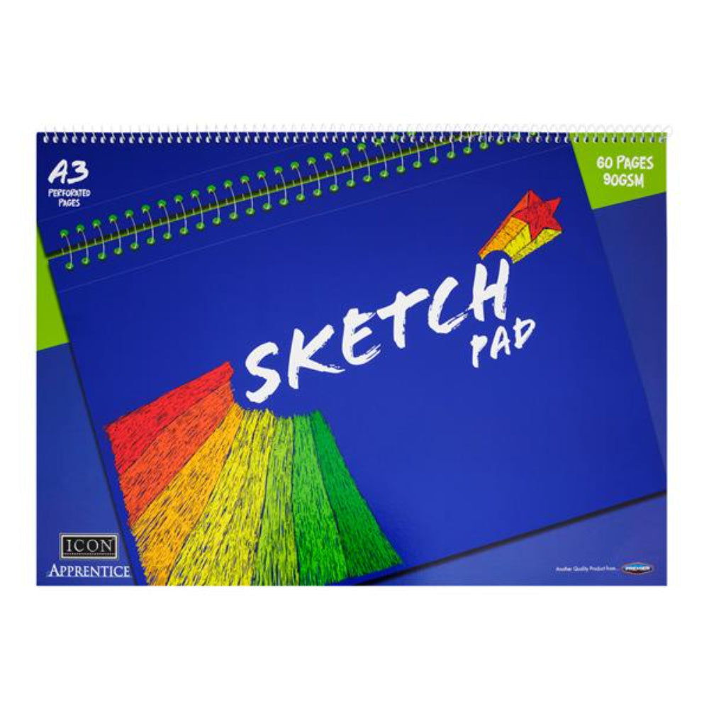 Icon A3 Apprentice Spiral Sketch Pad - 90gsm - 60 Pages-Sketchbooks-Icon|StationeryShop.co.uk