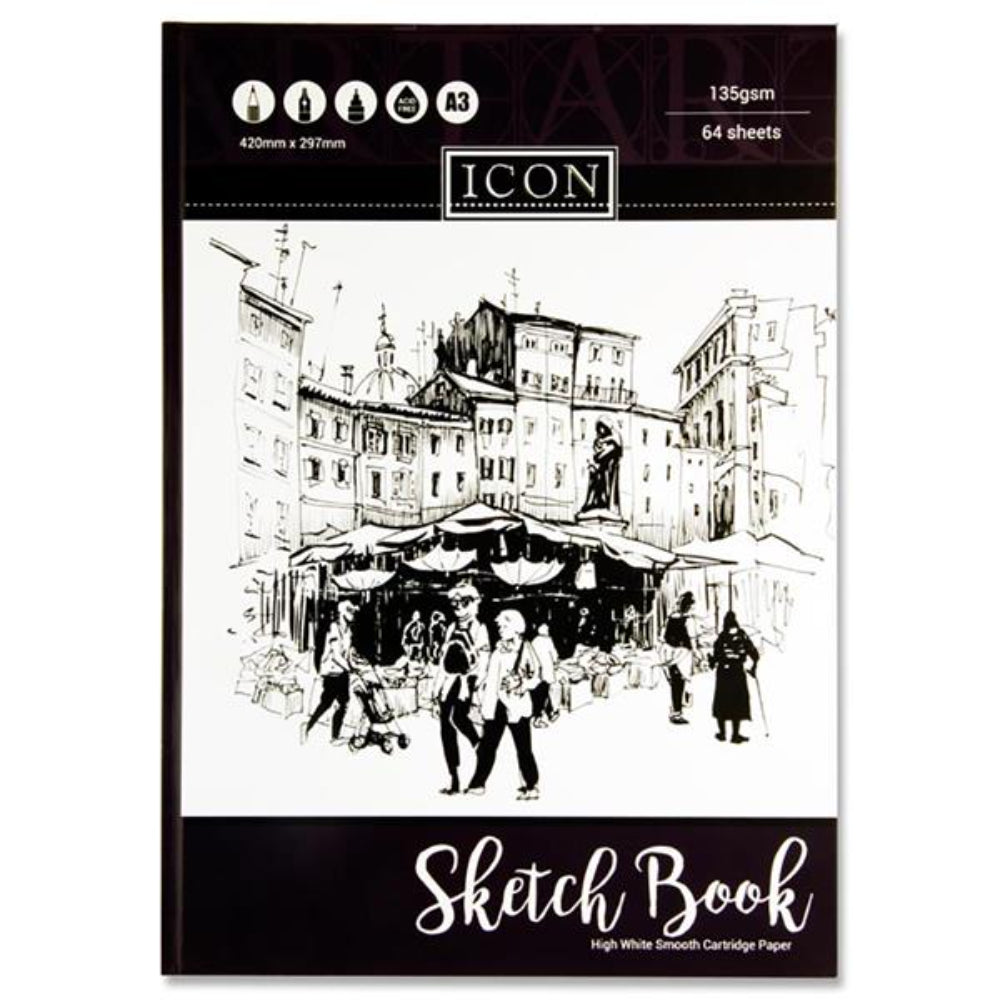 Icon A3 Hardcover Sketch Book - 135gsm - 64 Sheets-Sketchbooks-Icon|StationeryShop.co.uk