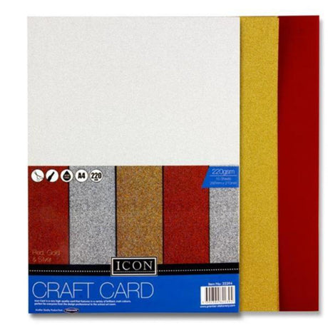 Icon A4 Craft Card - 220gsm - Glitter - Pack of 10-Craft Paper & Card-Icon|StationeryShop.co.uk