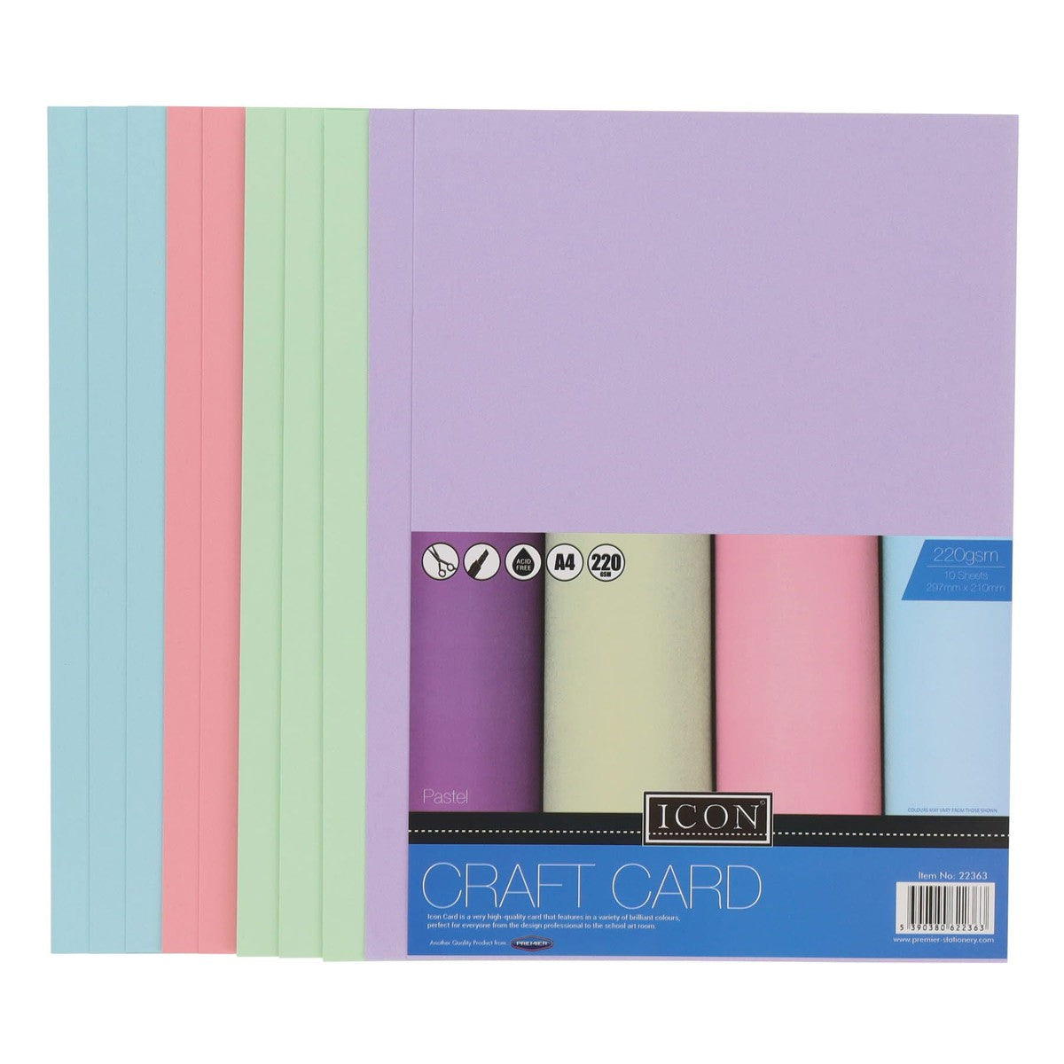 Icon A4 Craft Card - 220gsm - Pastel - Pack of 10
