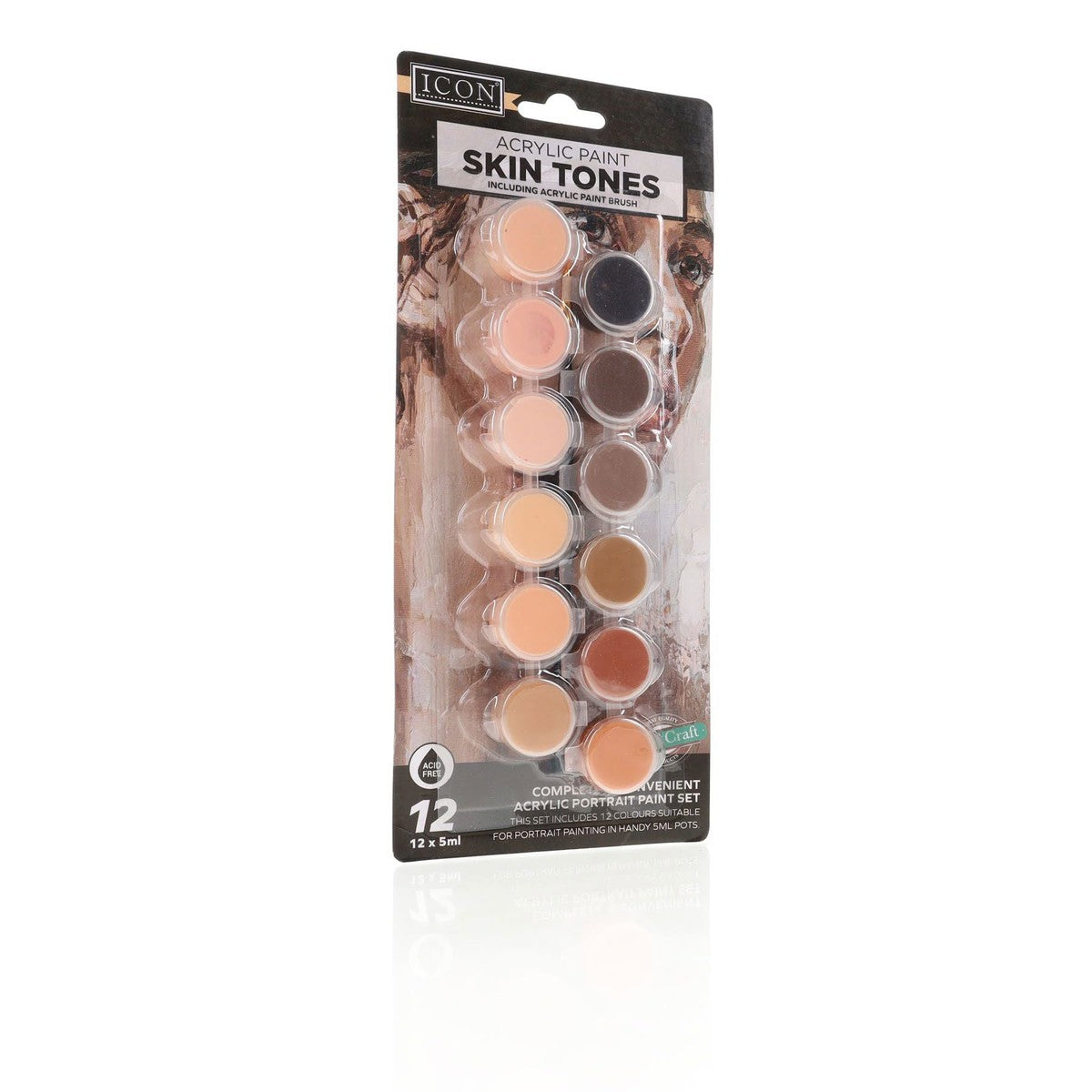 Icon Acrylic Paint Skin Tones And Paint Brush - Set of 12 x 5ml