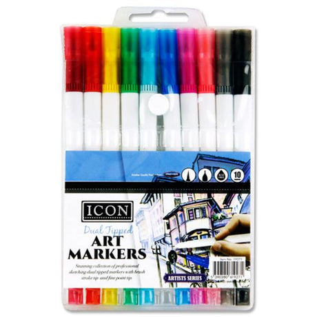 Icon Art Dual Tipped Art Markers - Pack of 10-Felt Tip Pens-Icon|StationeryShop.co.uk