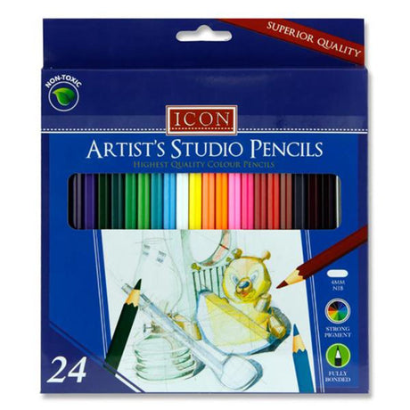 Icon Artist's Studio Superior Colour Pencils - 4mm Nib - Pack of 24-Colouring Pencils-Icon|StationeryShop.co.uk