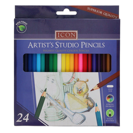 Icon Artist's Studio Superior Colour Pencils - 4mm Nib - Pack of 24-Colouring Pencils-Icon|StationeryShop.co.uk