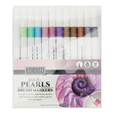 Icon Brush Markers - Metallic Pearl - Pack of 12-Brush Pens-Icon|StationeryShop.co.uk