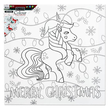 Icon Colour My Canvas - Festive Edition - 300mm x 300mm - Christmas Unicorn-Colour-in Canvas-Icon|StationeryShop.co.uk