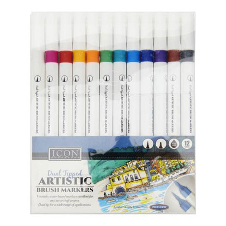 Icon Dual Tipped Artistic Markers - Pack of 12-Felt Tip Pens-Icon|StationeryShop.co.uk